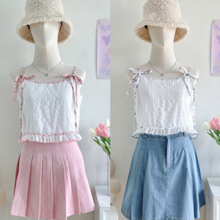 Something cute สายเดี่ยวผูกบ่าผ้าtextureมีซับในทั้งตัว☔️🌷