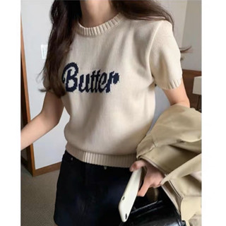 Butter knit top เสื้อไหมพรม พรีเมี่ยม สีครีม แขนสั้น 🥨✨ สินค้าพรีเอเดอร์