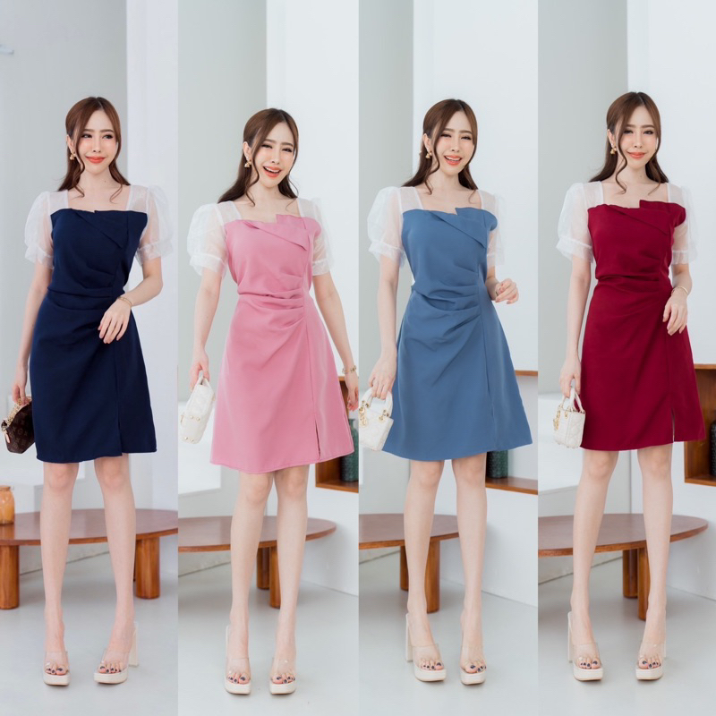 280 บาท เดรสแต่งผ้าแก้วมีสายผูกเอวMODISH Women Clothes