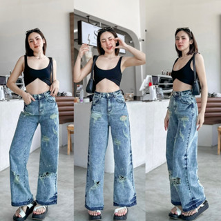 Violet jeans กางเกงยีนส์เอวสูงทรงกระบอกใหญ่