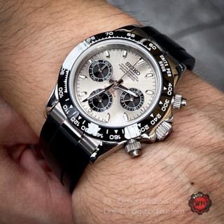 Seikomod Black Silver Daytona Chronograph Quartz Movement Silver Solid Curved End