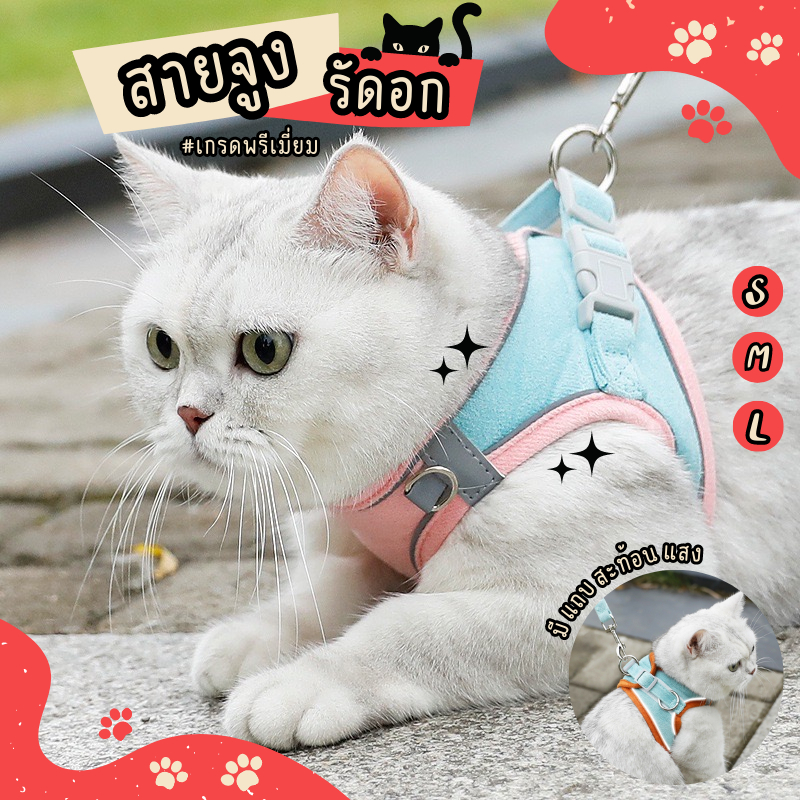 petcare เสื้อรัดอกแมว พร้อมสายจูง สายจูงแมว เชือกจูงแมว สายจูงรัดอกสัตว์เลี้ยงบสะท้อนแสง S/M/L สายจูง
