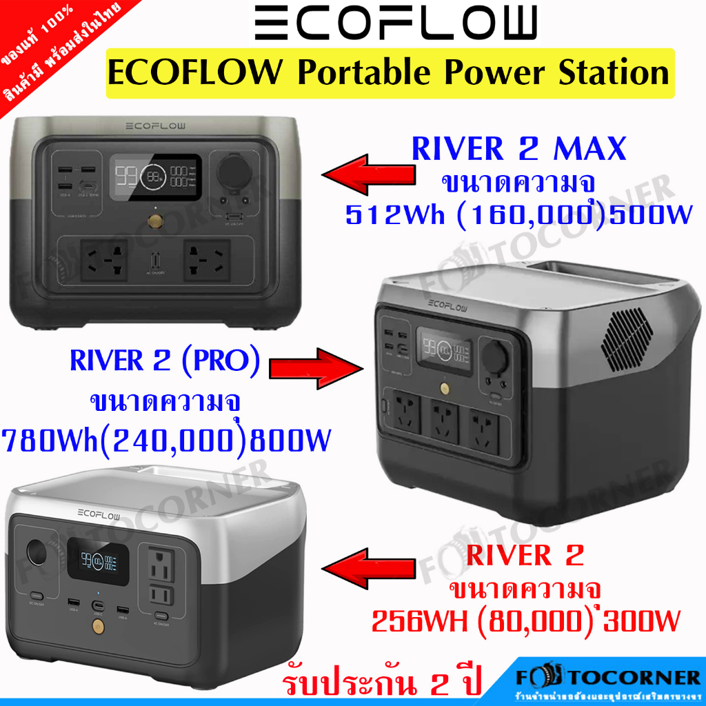 ECOFLOW River 2 (PRO) / River2 Max / River2  Portable Power Station แบตเตอรี่สำรอง รับประกัน 2 ปี