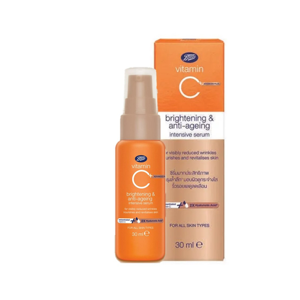 Boots VitaminC brightening & anti-ageing Serum 30ml. บูทส์ ไบรท์เทนนิ่ง แอนด์ แอนตี้-เอจจิ้ง เซรั่ม