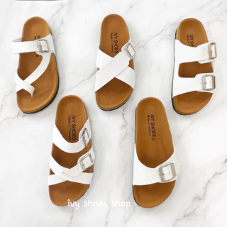 พร้อมส่ง⚡️  IVY SHOES รองเท้าสไตล์วินเทจ รองเท้าแตะผู้หญิง สีขาวล้วน 6 แบบ