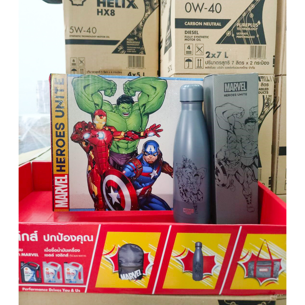 SHELL กระเป๋าเป๊ กระเป๋าผ้า กระป๋องน้ำ Marvel ลิขสิทธิ์แท้ ของพรีเมียมเชลล์