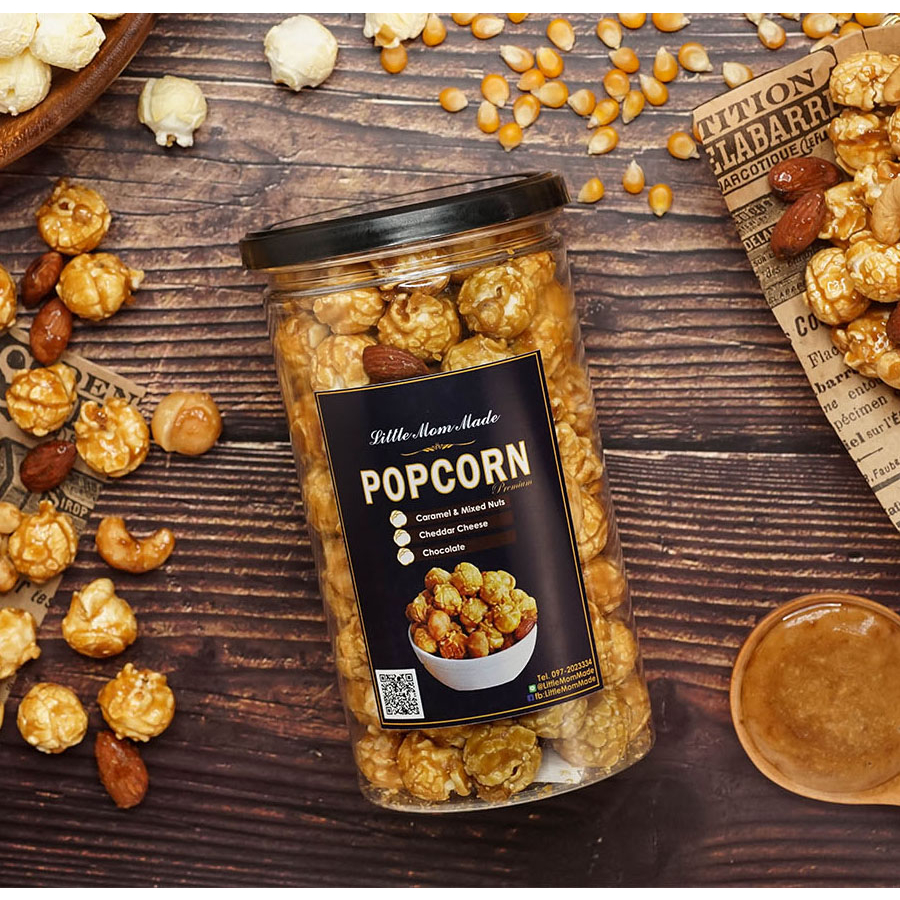 Popcorn Caramel mixed Nuts (ขนาดกระปุก800ml.) อร่อย กรอบฟู เม็ดโต เคี้ยวเพลิน ป๊อบคอร์นคาราเมล ใส่ถั่วรวม
