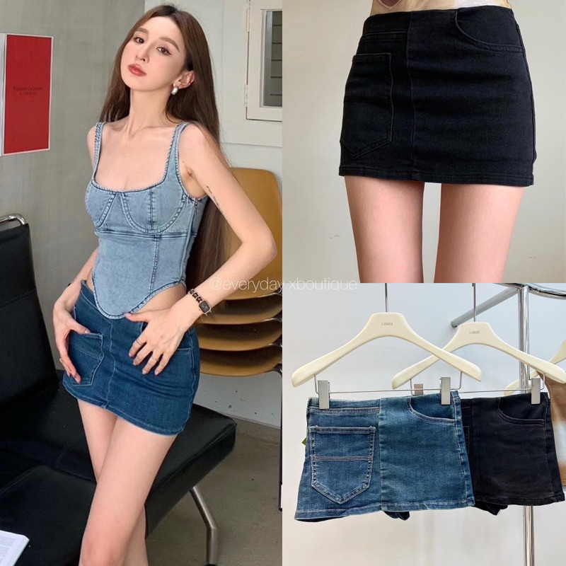 NEW• POCKET MINI SKIRT💙🖤(SM 490฿ฟรีส่ง) กระโปรงสั้น เอวต่ำ สไตล์ y2k เก๋มากก แซ่บมากก เทรนด์นี้กำลัง