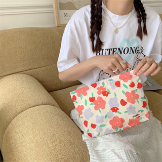 (พร้อมส่ง 🛻) flower bag🌷🥣 กระเป๋าใส่เครื่องสำอางมีซิป มี 17 แบบให้เลือก ลายดอกไม้ น่ารักหวาน