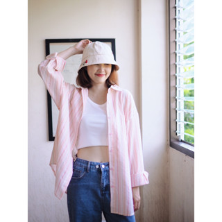 oversize pink shirt เชิ้ตลายทางพาสเทล