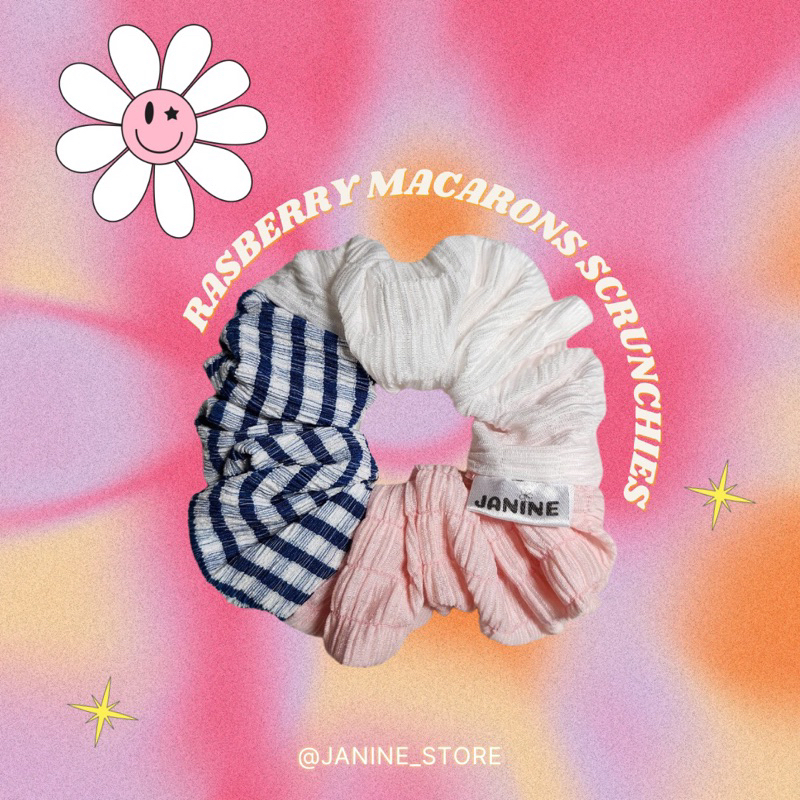 JANINE🌟 | 🍒Rasberry Macarons Scrunchies🍒 ยางรัดผมheart-made cute🐰