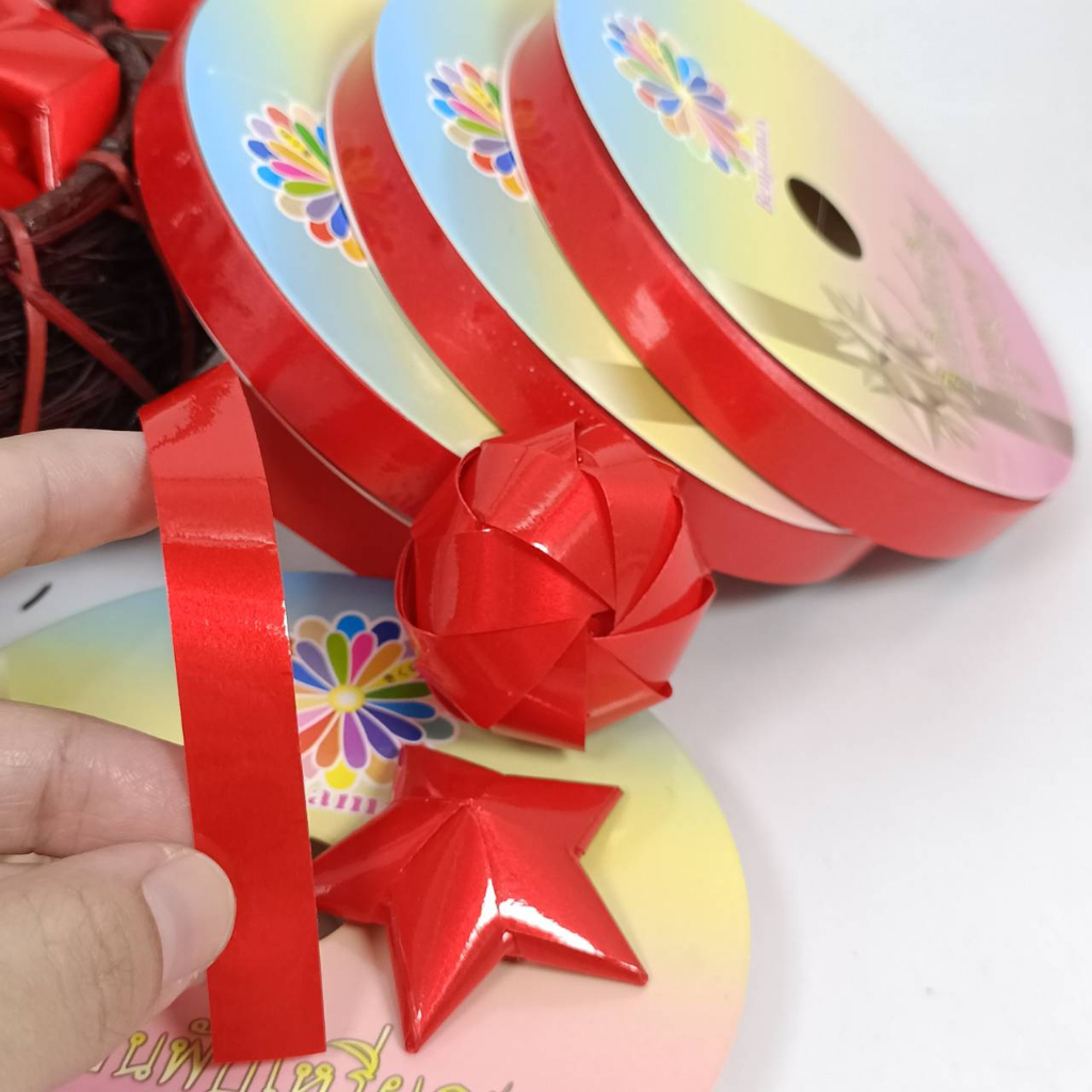 ริบบิ้นพับเหรียญ เนื้อมุก เบอร์ 2 ตรา เบญจมาศ (11-12 มิล) สีมุก สีรุ้ง เหรียญโปรยทาน เรนโบว์