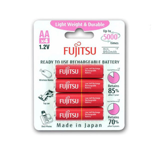 ถ่านชาร์จFujitsu AA 1.2V แพค4ก้อน Max1000mAh (made in japan) ของแท้บริษัท