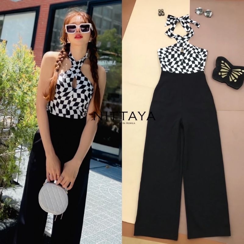 S มือ1 NITTAYA จั๊มยาวสายผูกคล้องคอ ลายตาราง ใส่สวยสุดๆ ป้าย NITTAYA