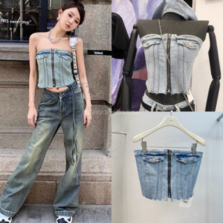 ANAN DENIM TOP💙(S,M 390฿ฟรีส่ง) เกาะอกยีนส์ ดีเทลแต่งซิปด้านหน้า ใช้งานได้จริง ผ้าเนื้อดีมาก ด้านหลังเป็นสม็อค thouse