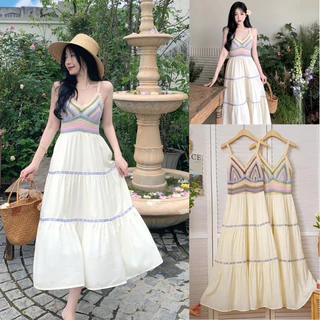 Mookrinstyle • เดรสถักอกกระโปรงยาว ชุดไปทะเลสวยๆ มี 3 สี ใส่เดินชายหาด Bohemians dress