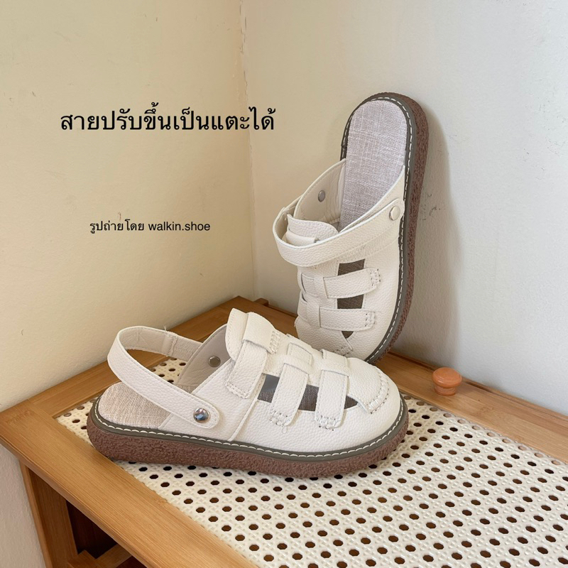 (พร้อมส่งจากไทย) รองเท้ารัดส้นสายปรับขึ้นเป็นแตะได้ พื้นนุ่ม หนังนิ่ม รุ่น เอแคลร์