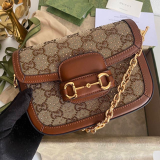 Gucci Horsebit 1955 mini bag Daimond Brown งานดีสุด พร้อมส่ง Size 21x15x5CM