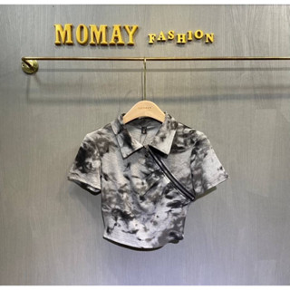 เสื้อทรงคอปก ดีเทลแต่งซิปปาดเฉียง งานป้าย MOMAY(โมเม)