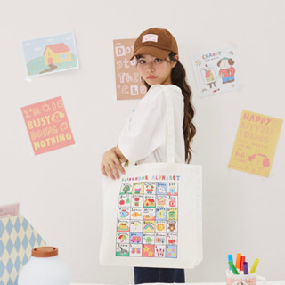 Bringhome Alphabet Tote Bag กระเป๋าผ้าแคนวาสใบใหญ่ ลายน่ารัก จุของได้เยอะ