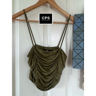 Cps x cotton x XS ครอป ผ้าย่น สีเขียวสวย อก 26-32 ยืดได้เยอะ ยาว 15 Code :819(6)