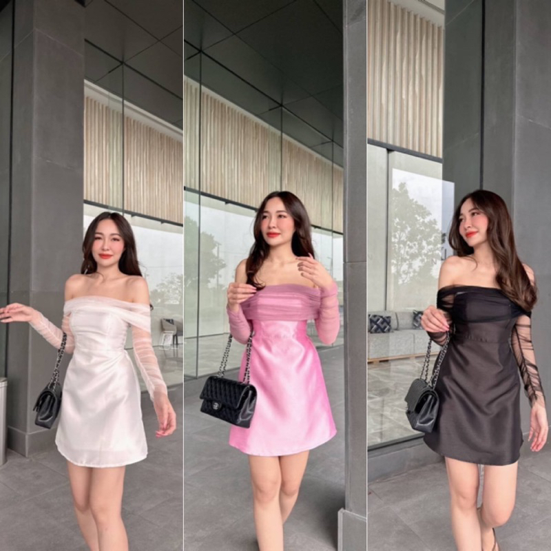พร้อมส่ง มินิเดรสสั้นเปิดไหล่