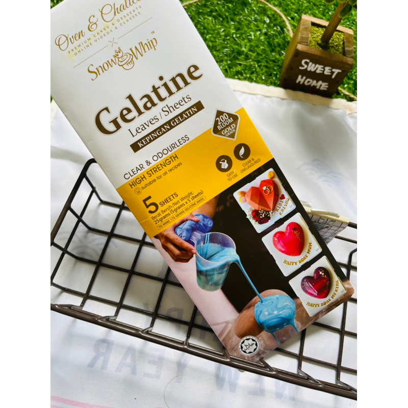 เจลาตินแผ่น 1ซองมี 5 ชิ้นชิ้นละ 5กรัม= 25กรัม Gelatin Oven&chalice 5g*5sheet=25g