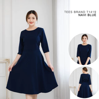 TEESBRAND dressแขนห้าส่วน ชุดทำงาน ทรงบาน เสื้อคอกลม