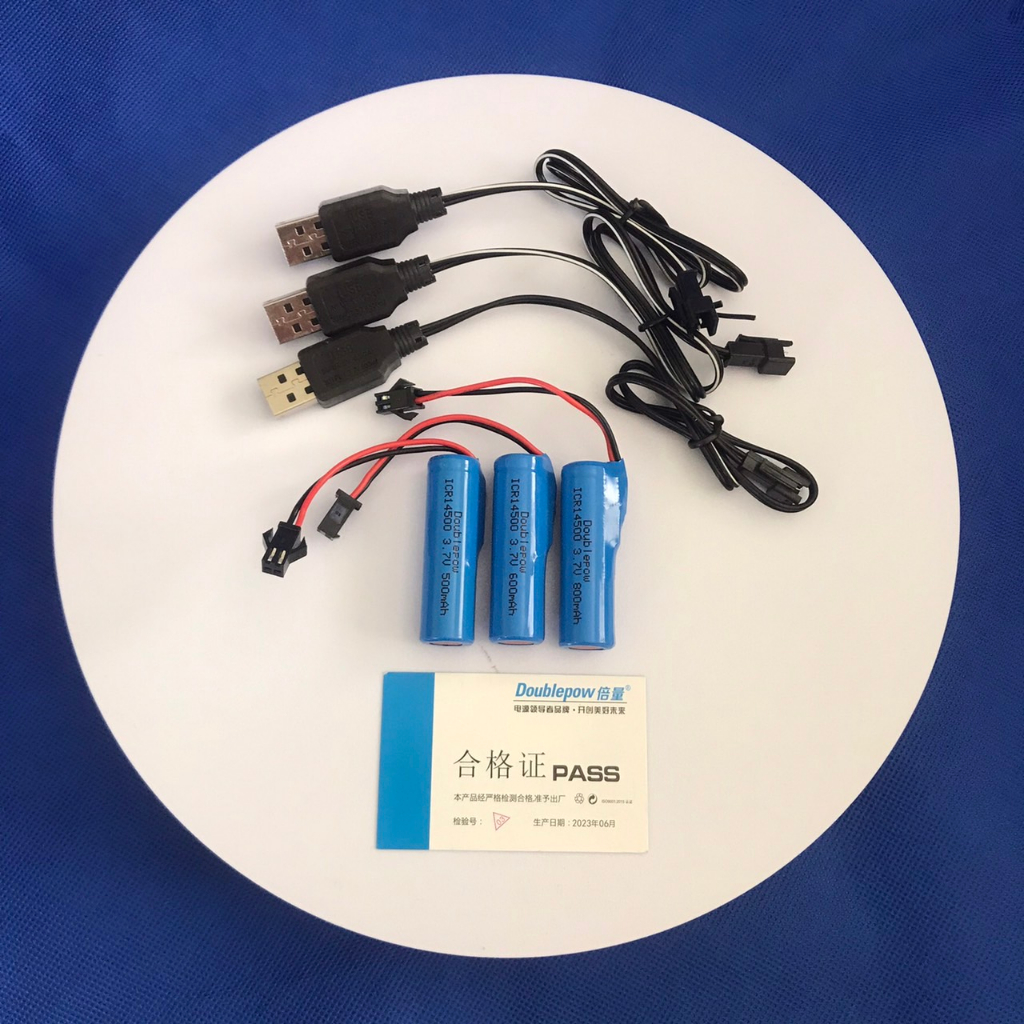 ถ่านชาร์จ Li-ion 14500 3.7V (สำหรับของเล่น) หัว SM ขนาด 500mAh,600mAh,800mAh (เกรด A) + สายชาร์จ USB