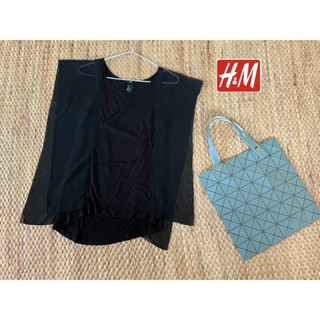 H&amp;M x cotton สลับชีฟอง ดำสนิท ป้าย S อก 34-36 ยาว 24-26 Code: 1328(8)