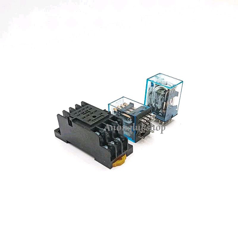 1ชุด 👉👉 รีเลย์พร้อมฐาน MY4N-J 12VDC 12VAC  24VDC  24VAC 110VAC 220VAC กระแส 5A 250Vac