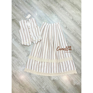 Lalisa999 ราคาถูกที่สุด!! Camellia Boutique Set เสื้อแขนกุดลายริ้ว+กระโปรง