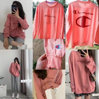 🎀พร้อมส่ง🎀 เสื้อสเวทเตอร์ เสื้อกันหนาวแชมป์ ชมพูนู๊ด งานสกรีนหน้า+หลัง ปักlogo🪡