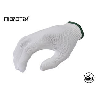 ถุงมือถัก MICROTEX รุ่น Eco White ขอบเขียว | งานอิเล็กทรอนิกส์ | งานประกอบชิ้นส่วนรถยนต์ | 12 คู่