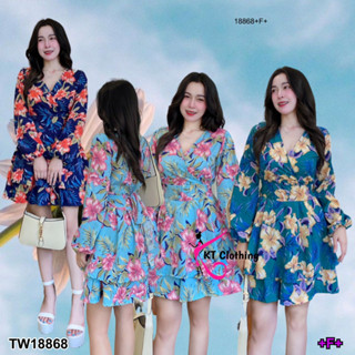 TwinsShopVip💗พร้อมส่ง TW18868 Jumpsuit จั้มสูทคอวี แขนยาว พิมพ์ลายดอกไม้