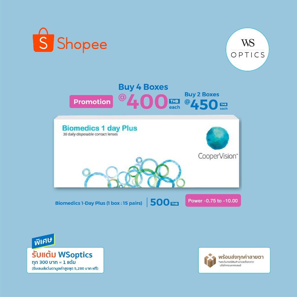Biomedics 1-Day Plus คอนแทคเลนส์ใส รายวัน (-0.75 to -10.00)