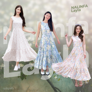 NALINFA Layla (Pastel/Waffle/Blue) - แม็กซี่เดรสแขนกุด ลายดอกไม้ By Nalinfa