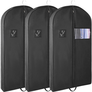 Qees® Garment Bags Heavy Duty For Closet, Black Travel Bag Size 43, 3 Pack ถุงคลุมเสื้อผ้า เสื้อสูท สีดำ 3 แพ็ค