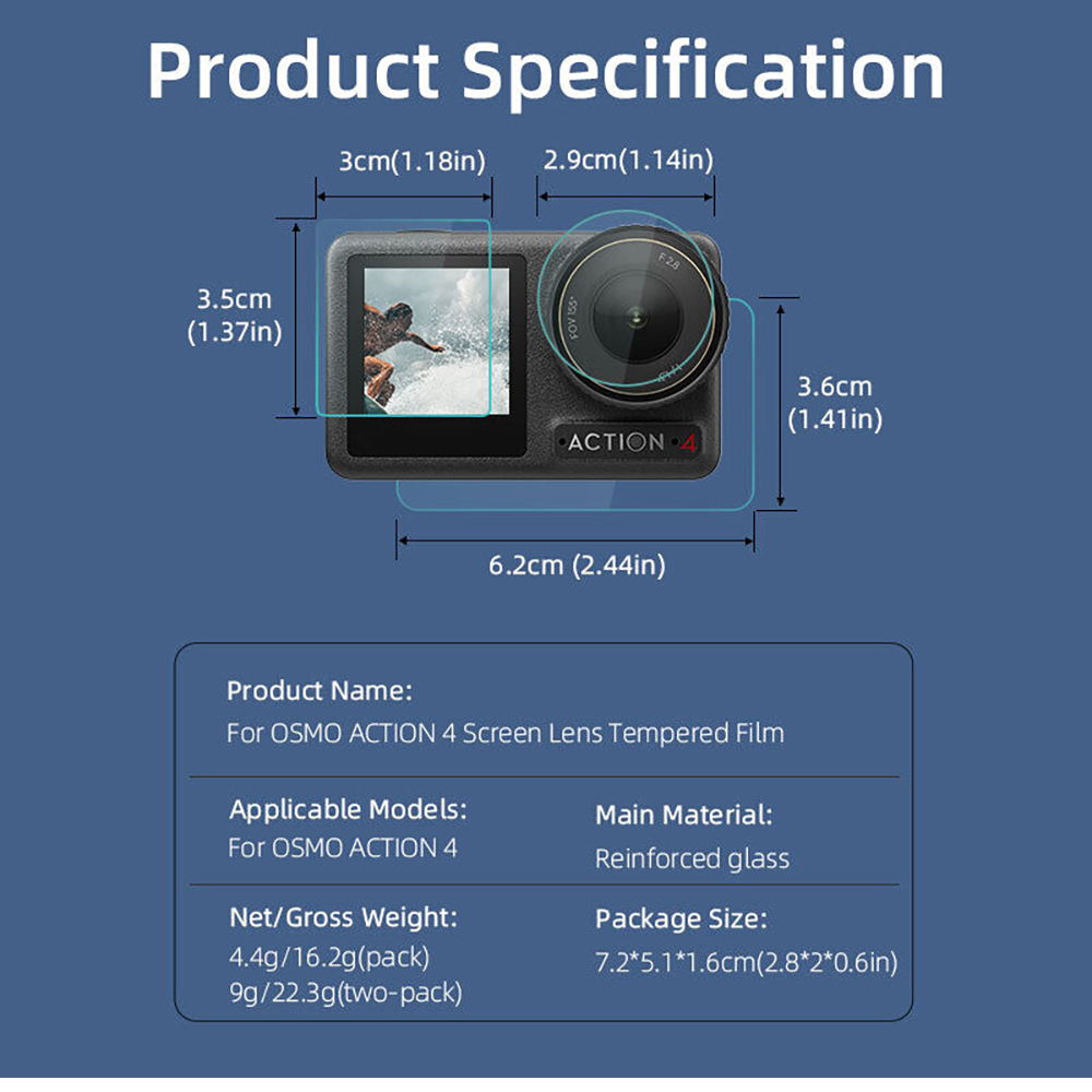 DJI ACTION 4 Len Cap Protective Cover ฝาปิด + DJI ACTION 4 Tempered Glass Film ฟิล์มกระจกนิรภัย กันรอย By Aquapro