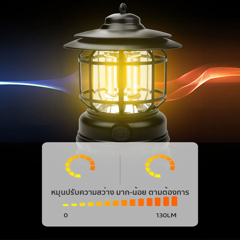 ไฟตะเกียงแคมป์ปิ้งย้อนยุค ดำ/แดง/เขียว/ขาว 6 รุ่น ชาร์จ/ใส่ถ่าน แสงเหลือง/ขาว thumbnail 6