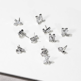 Dallar/Mini Alphabet Stud (S) Earrings (White gold)