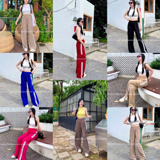 กางเกงขายาว แต่งแถบเอวสูง ด้านข้างมีกระเป๋า ผ้ามูลเวฟสุดฮิต ด้านหลังเป็นยางยืดนะคะ งานดีสุดๆ