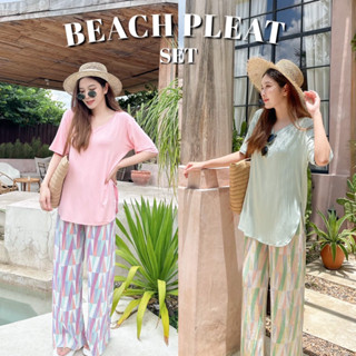 (โค้ด L299HIT ลด 20%) BEACH PLEAT SET เซ็ทเสื้อยืดผ้านิ่มเด้งผ่าข้างชายโค้ง+กางเกงพลีทเอวยางยืดผ้าไม่บาง