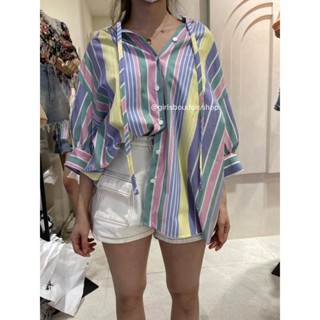 พร้อมส่ง เสื้อ Oversize Shirt ลายทางสีพาสเทลสดใส