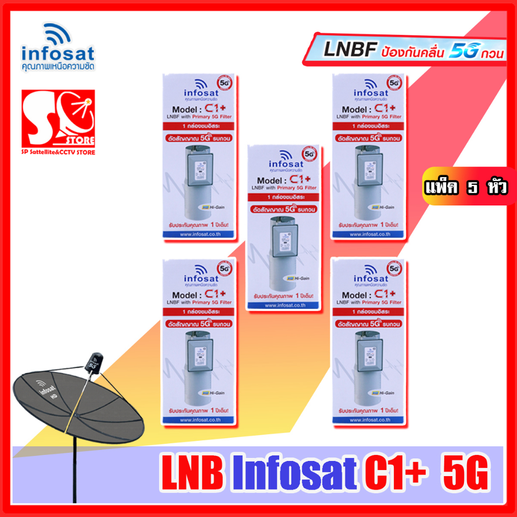 หัวLNB หัวจาน INFOSAT รุ่น C1+ ระบบ C-Band ตัดสัญญาณรบกวน 5G หัว LNB *แพ็ค 5 หัว