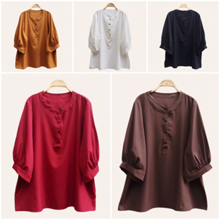 เสื้อคอกลม เเขนสามส่วน สีพื้น ผ้าไหมอิตาลี ไม่ต้องรีด อก 50”