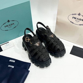 รองเท้า New Arrivals#prada Monolith Crochet Cage Sandals