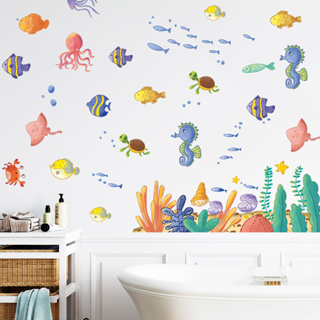 สติ๊กเกอร์ลายทะเล ลายสัตว์โลก สําหรับติดตกแต่งผนังห้อง ตกแต่…