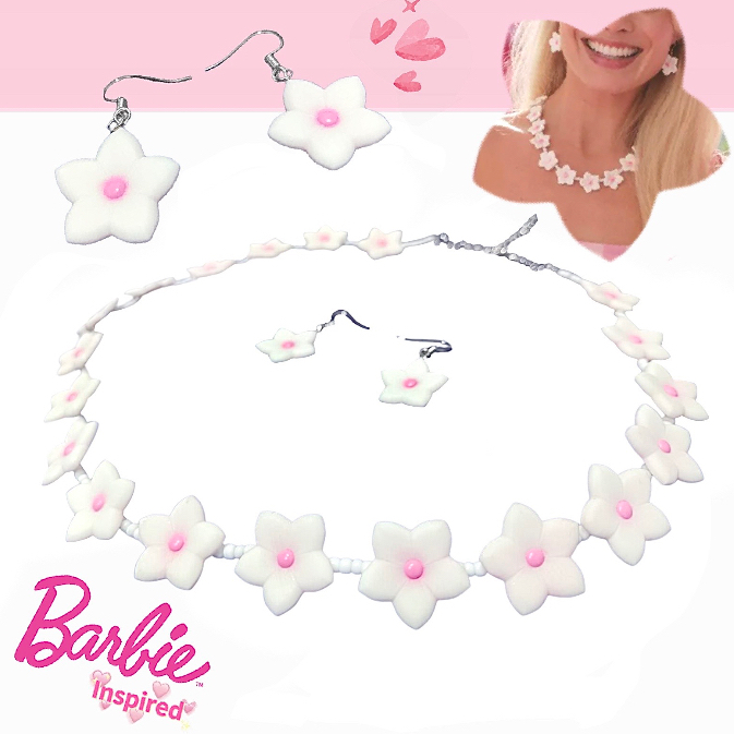 สร้อยคอBarbie ดอกไม้ พร้อมต่างหู จากBarbie the movie. 2023[ พร้อมส่ง]