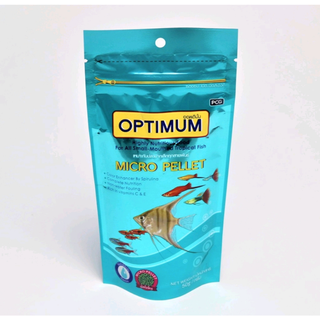 OPTIMUM Micro Pellet 50 g. (อาหารสำหรับปลาสวยงามขนาดเล็ก หางนกยูง นีออน ปลาสอด เทวดา) [พร้อมส่ง] ร้านmirapetsupplies